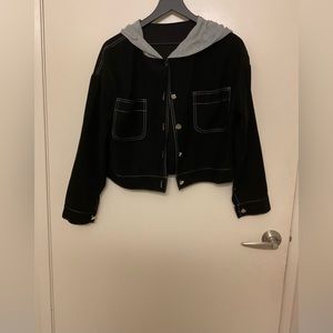 Black sweater with grey hood